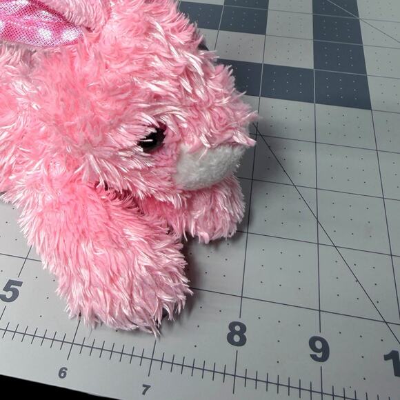 Aurora Pink Bunny Plush 8 in Laying Rabbit Stuffed Animal Shiny Inner Ears Paws - Picture 3 of 8
